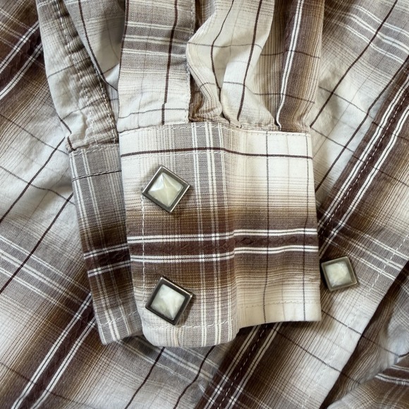 Larry Mahan Shirt Mens Large Brown Plaid Pearl Snap Western Cowboy Long Sleeve - Picture 6 of 8